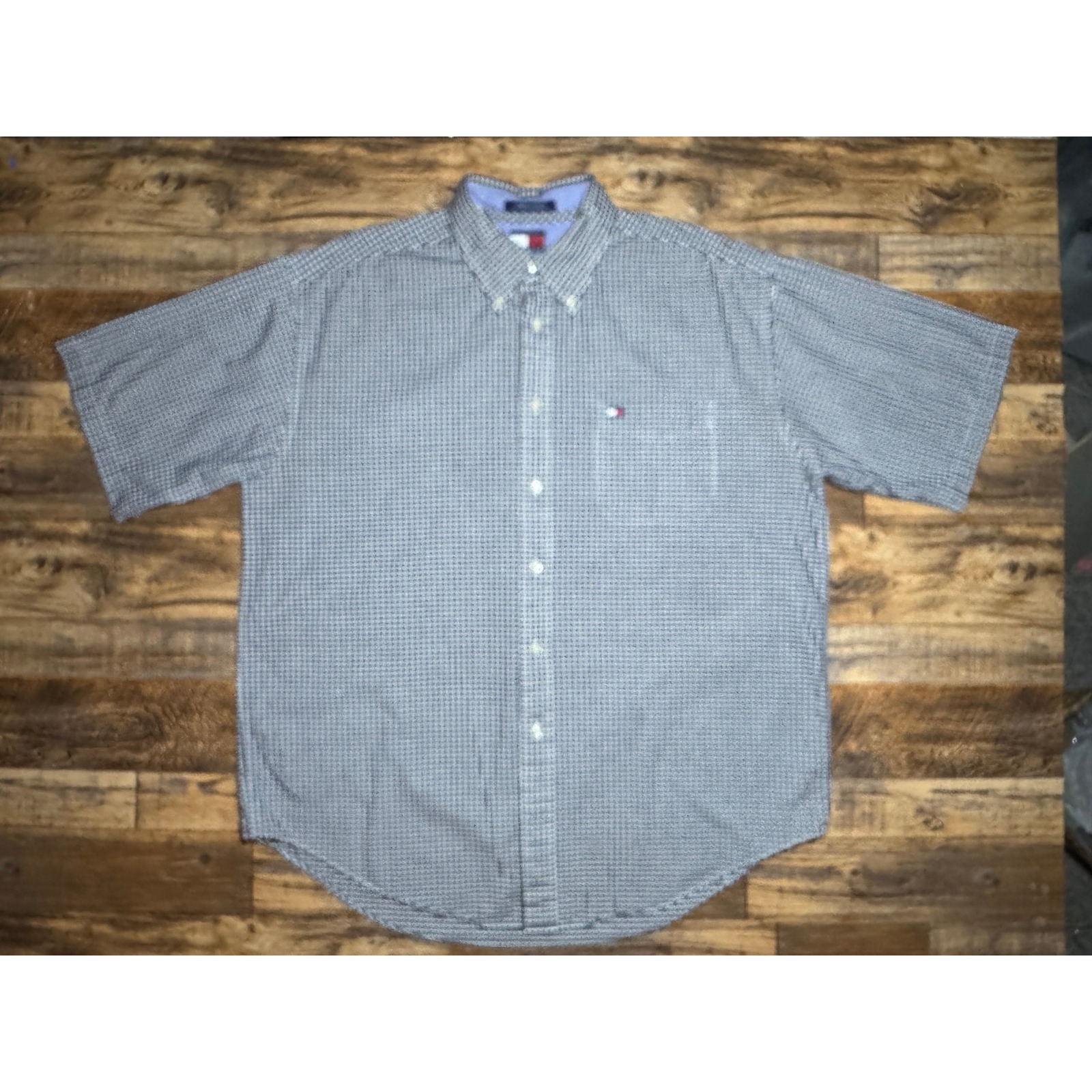 Tommy Hilfiger Mens Xl Blue Gingham Check Short Sleeve Button Down Shirt
